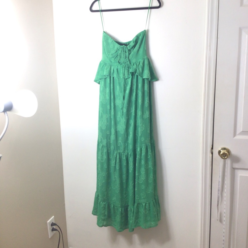Vici Green Spaghetti-Strap Peplum Tie-Front Maxi Dress